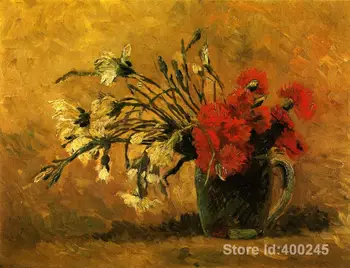 šiuolaikinio meno tapybos Vaza su Raudonos ir Baltos spalvos Gvazdikai Geltoname Vincent Van Gogh Atgaminti Rankomis dažyti Aukštos kokybės
