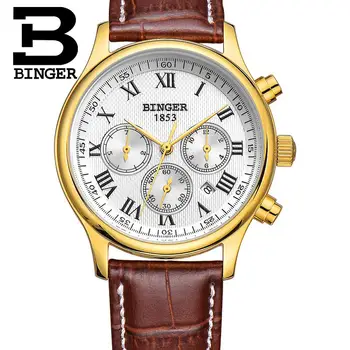 Šveicarija, laikrodžių vyrams prabangos prekės ženklo Laikrodžius BINGER Mechaninė Laikrodžius odinis dirželis atsparus Vandeniui B6036-7