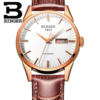 Šveicarijos vyrų žiūrėti prabangos prekės ženklo laikrodį, BINGER 18K aukso Automatinė savarankiškai vėjo pilna nerūdijančio plieno, atsparus vandeniui B1128-14