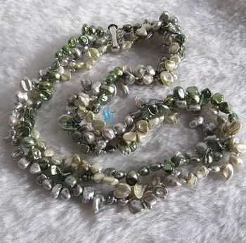 Žavinga Perlų Papuošalų Rinkinys 18 cm 3 Eilėmis Mažų Spalvotų Keshi Perlų Vėrinį