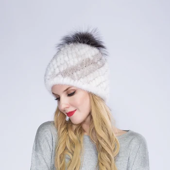 Žiemos earmuffs moters audinės kailinius, mezgimo skrybėlę baotou bžūp skrybėlę didelis fox kamuolys kailiniai skrybėlės moterims chapeu feminino