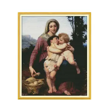 11CT 14CT Clear Stitch Cross Stitch Kit Virgin and Child Savior Jesus and Cute Little Angel Character Fabric Cloth Painting