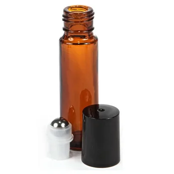 12pcs 10ml Gintaro Tuščias Daugkartiniai Stiklo Kvepalai Roll Butelis su nerūdijančio plieno ritininiai kamuolį, eterinio aliejaus aromaterapija