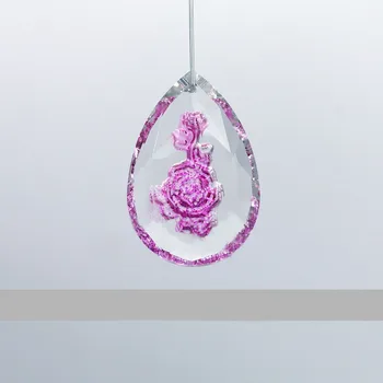12pcs Rose Crystal Rose Liustra Pakabučiai 50mm DIY Lempa Aksesuaras Graviruotas gėlių modelio, Pagal Rankų darbo Vestuvių Dekoravimas