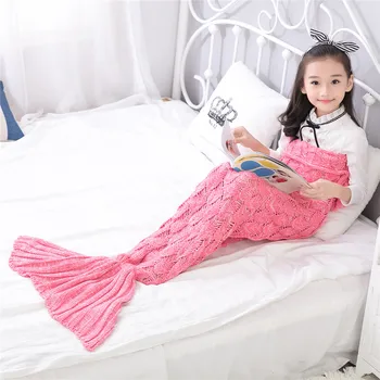 2 Sizes Mermaid Tail Adults Kids Sofa Sleeping Blankets Yarn Knitted Handmade Crochet Mermaid Fish Scales Blanket For Children