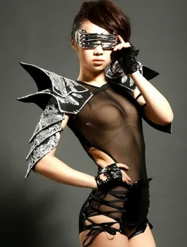2016 naujas stilius, seksualus kostiumai Moterų dainininkė ds habergeons šarvai veiklos suknelė bodysuits vientisas juodos spalvos top apranga kostiumas