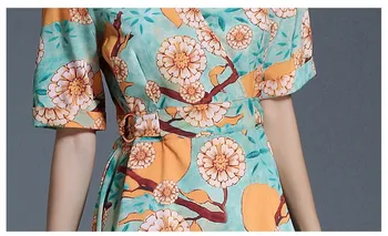 2018 m. Vasaros Šifono Suknelė Gėlių Spausdinti V-Kaklo Suknelės Moterims, Šviesiai Mėlynos spalvos Elegantiškas Paplūdimio Suknelė Moterų Sundress skraiste femme YQ042