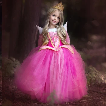 2018 Merginos Miegančioji Gražuolė Princesė Kostiumas Pavasarį, Rudenį Mergina Suknelė Rožinės spalvos Blue Princess Aurora Suknelės Mergaitėms Šalies Kostiumas