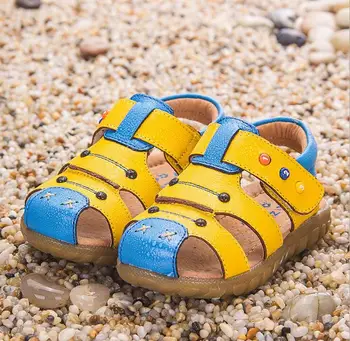 2018 nauja vaikų batai berniukams, kūdikių sandalai korėjos atsitiktinis paplūdimio bateliai, natūralios odos Baotou mažai vaikų, kūdikių, neslidžia sandalai