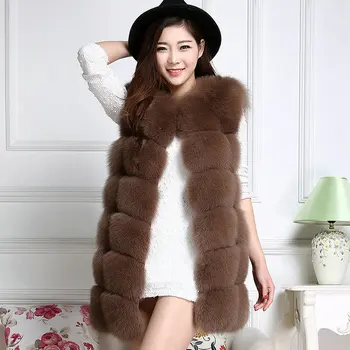 2018 Naujo Prekės ženklo Moterų Liemenė Žiemos Nekilnojamojo Blue Fox Fur Coat Storas Šiltas Aukštosios Mados Fox Fur Moterų Liemenė Ilgas Švarkas Baltas Juodas