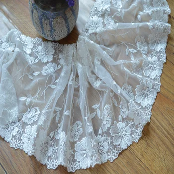 20cm plotis-3yds/daug baltos spalvos blizgančio šilko Siuvinėjimo nėrinių apdaila drabužiai ir vestuvių dekoravimas 1662501