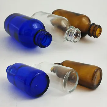 24 x 60ml Kobalto Mėlyna Aišku, Gintaro spalvos Stiklinis Buteliukas Su Aliuminio Dangteliais 2oz Stiklo Kosmetikos Konteineriai Bostono Apvalūs Stikliniai Buteliai