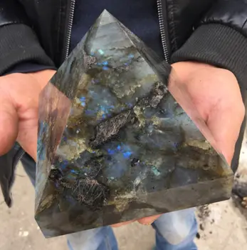 2400g Didelės Gamtos Labradoras kvarco kristalas brangakmenio piramidės taško reiki healing miner akmenys