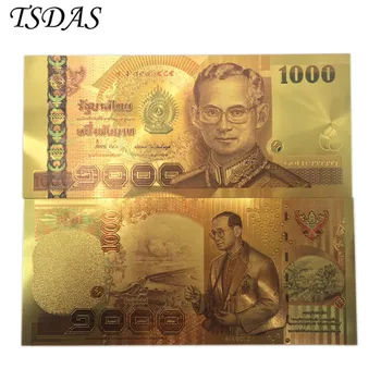 24K Spalvos Tailandas 1000 Batas Aukso Folija Banknotų dvipusės Spaudos, Valiutos Banknotų Popierinių Pinigų Kolekcija