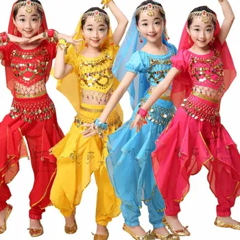 3 gabalus Blizgučiais Merginos Pilvo Šokio Kostiumų Bolivudas, Indijos šokiai, Šokių Suknelė Mergaitėms Sportinių Rezultatų šokių Apranga