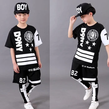 3 vnt/Set Black vaikams, Suaugusiems, Hip-Hop dancewear cosutmes komplektus, Berniukų, Mergaičių Morden Džiazo Šokių Grupė Etape šokių drabužiai