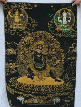 36 colių Tibeto Budizmo Šilko siuvinėjimo Mahakala Rūstus Dievybė Thangka Tapybos Freskos
