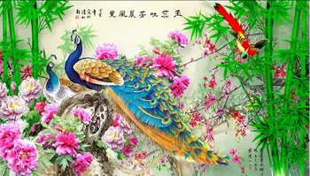 3d kambario tapetai užsakymą freskos neaustinių siena lipdukas povas bambuko gėlės ir paukščiai tapyba foto sienų tapetai