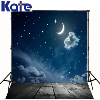 5*6.5 PĖDŲ(150*200CM) Kate Fotografijos Backdrops medinių Grindų Nakties Danguje Mėnulis Debesys Fonas Fonas fotostudija