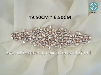 (5VNT)Rankų zawalcowany siuvimo nuotakos gėlių rose gold aišku, krištolo, kalnų krištolas aplikacijos geležies vestuvių suknelės WDD0633