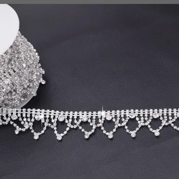 5yards kalnų krištolas Karūna apipjaustymas Siūti pleistrai appliques kristalų rankų darbo sidabro padengtą papuošti Vestuvių Suknelė HF-3348