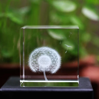 60mm 3D Lazeriu Graviruotas Kubo Prespapjė K9 Kristalų Kiaulpienių Figūrėlės Vestuves Dovanos
