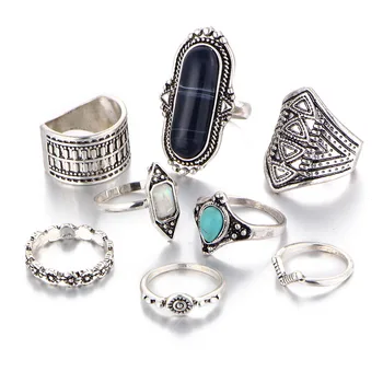 80 vienetų/set Blue Akmens Kristalų Midi Žiedas Rinkiniai Antikvariniai Aukso Sidabro Spalvos Piršto Sąnario Žiedai Moterims Žmogus Bohemijos Papuošalai