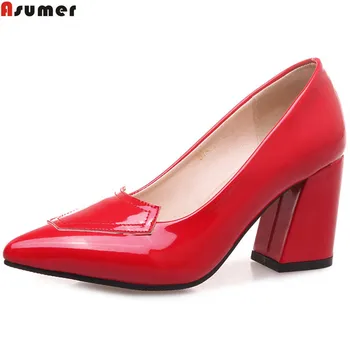ASUMER raudona balta juoda pažymėjo tne seklių elegantiškas ponios siurbliai aikštėje kulno vestuvių batai, moterims aukštakulniai bateliai didelis dydis 32-46