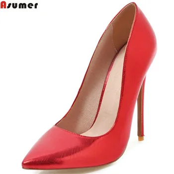 ASUMER raudona rožinė mados pažymėjo tne seklių elegantiškas moterų vestuvių batai plonas kulnas super didelis 12cm batus moteris, didelis dydis 33-44
