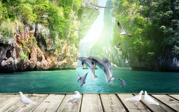 Aukštos Kokybės Vaikų Kambario Užuolaidos delfinų žaisti 3D Užuolaidų svetainė, Miegamasis Gamtos kraštovaizdžio