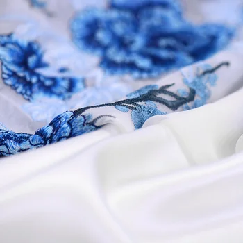 Balta glazūra mėlynos ir baltos high-end šilko siuvinėjimo audinys šilko audinys mulberry šilko drabužių audinio vasaros šilko audinio sijonas