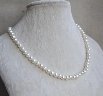 Balta Perlų Papuošalai, 18 Cm 6-7mm Gėlavandenių Perlų Vėrinį, Nekilnojamojo Perlų Vėrinį,Mergina Lasy Papuošalai