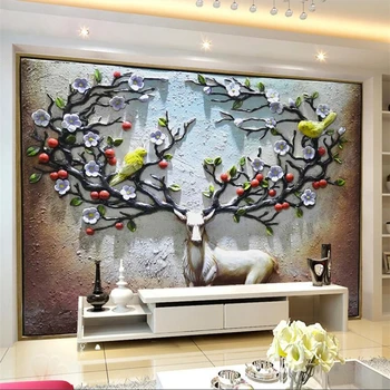 Beibehang 3D Briedžių reljefinis fonas sienos paramos dekoratyvinės tapybos freskos užsakymą didelės freskos žalia tapetai papel de parede