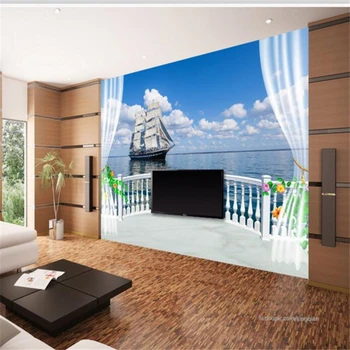 Beibehang 3d tapetai šeimos puošia foną, buriavimas vandenyne 3d vaizdą sėdi kambaryje balkonas kambarys, TV tapetai nustatymo