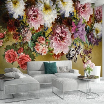 Beibehang Europos retro ranka-dažytos rožės gėlių TV fono sienos užsakymą didelės freskos žalia tapetai papel de parede