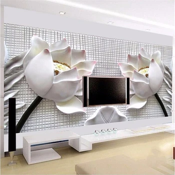 Beibehang foto tapetai, sienų ir 3 d meno šilko medžiagos skiaute popieriaus 3d TV sudaryta sėdi white lotus gėlės didelės freskos sienos popieriaus