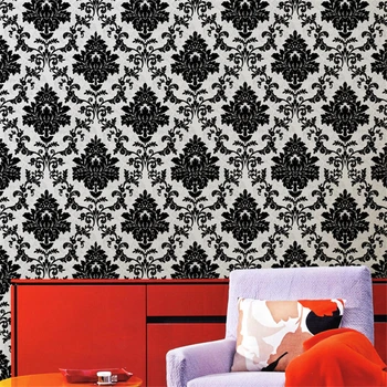 Beibehang klasikinės juodos Damaske Europos studijų gyvenamojo kambario, miegamojo tapetai PVC spausdinimo miegamojo lova paprasti tapetai