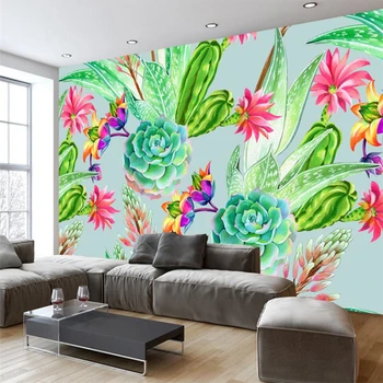 Beibehang Modernus, paprastas šviežias-ranka-dažytos kaktusas, kaimo, sielovados, sienų, sienos, papročiai, dvigubos sienelės, žalia, šilko, tapetai
