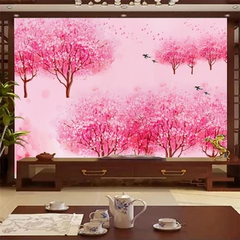 Beibehang Persikų akvarelė TV fono sienos senovės paprasto fono sienos gėlės užsakymą didelės freskos žalia tapetai
