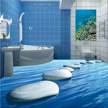Beibehang Tapetai Kambarį Miegamasis 3D jūros mėlyna akmuo prijungtas Grindų Dažymo Vonios kambarys Lipni siena lipdukas