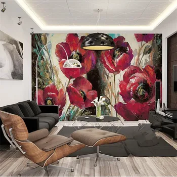 Beibehang Užsakymą 3d iliustracijos freskos Europos retro raudonos aguonos gėlių tapybos fono sienos kambarį papel de parede