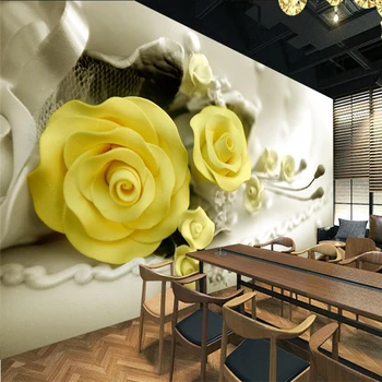 Beibehang Užsakymą didelio masto freskomis 3d geltona rožė laimingas gėlių mados medžiaga TV foną tapetai papel de parede