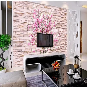 Beibehang Užsakymą didelis freskomis 3d Hongmei persikų, gėlių akmens sienų freskomis, TV foną, sienos neaustinių ekrano užsklanda papel de parede