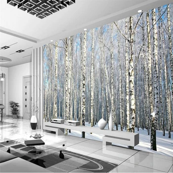 Beibehang Užsakymą tapetai balti beržai miško sniego kraštovaizdžio televizijos fone kambarį miegamojo sienų apdaila