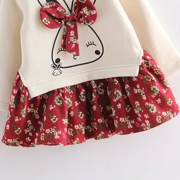 Belababy Rudenį Animacinių Filmų Cute Bunny Rabbit Dress Gėlių Lankas Ilgomis Rankovėmis Mergina Suknelės Medvilnės Kratinys Mergaičių Drabužiai, Vaikams Drabužiai