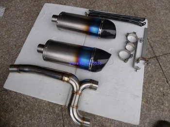 Carbon Fiber+Titanium Alloy FZ6N Motorcycle Exhaust Pipe Dual Pipe Muffler for FZ6N Motorbike Muffler Exhaust Set