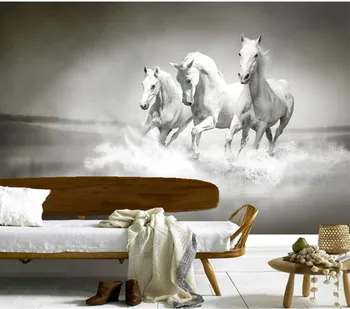 Custom 3d freskomis,veikia Trys balti žirgai papel de parede,gyvenamasis kambarys su sofa-lova, tv wall vaikų miegamasis 3d tapetai, sienų dekoras