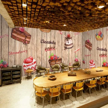Custom foto tapetai, 3D delikatesas Pyragas, Kepiniai, restoranas arbatos parduotuvę, desertas fone Mediena, tapetai, freskos