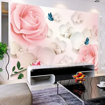 Custom Foto Tapetai, 3D Stereoskopinis Rožių Gėlių Drugelis Didelis Freskomis, Gyvenamasis Kambarys su Sofa-lova, TV Foną, Dekoro Freskos Sienos Medžiaga