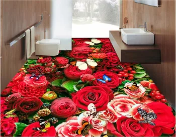 Custom freskos 3d grindys nuotrauką pvc lipni tapetai miegamajame Gražus rožės jūros dekoro tapybos 3d sienų freskomis tapetai
